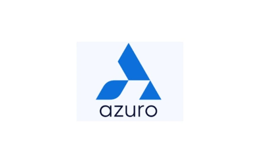  Stylized blue “A” shaped icon resembling overlapping triangles, with “azuro” written below.