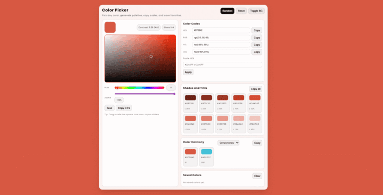 Random Color Picker by Bluelinks Agency Dashboard