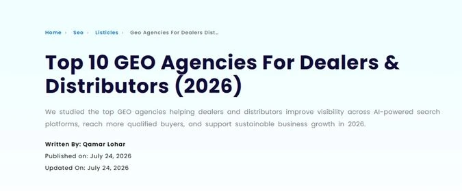 Screenshot of breadcrumbs on this page on Bluelinks.Agency