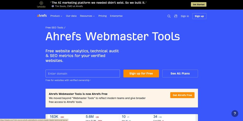 Ahrefs Webmaster Tools