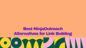 "Featured image for Best NinjaOutreach Alternatives for Link Building, with bold purple typography on a peach background and colorful geometric patterns."