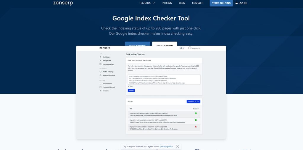 Zenserp Google Index Checker